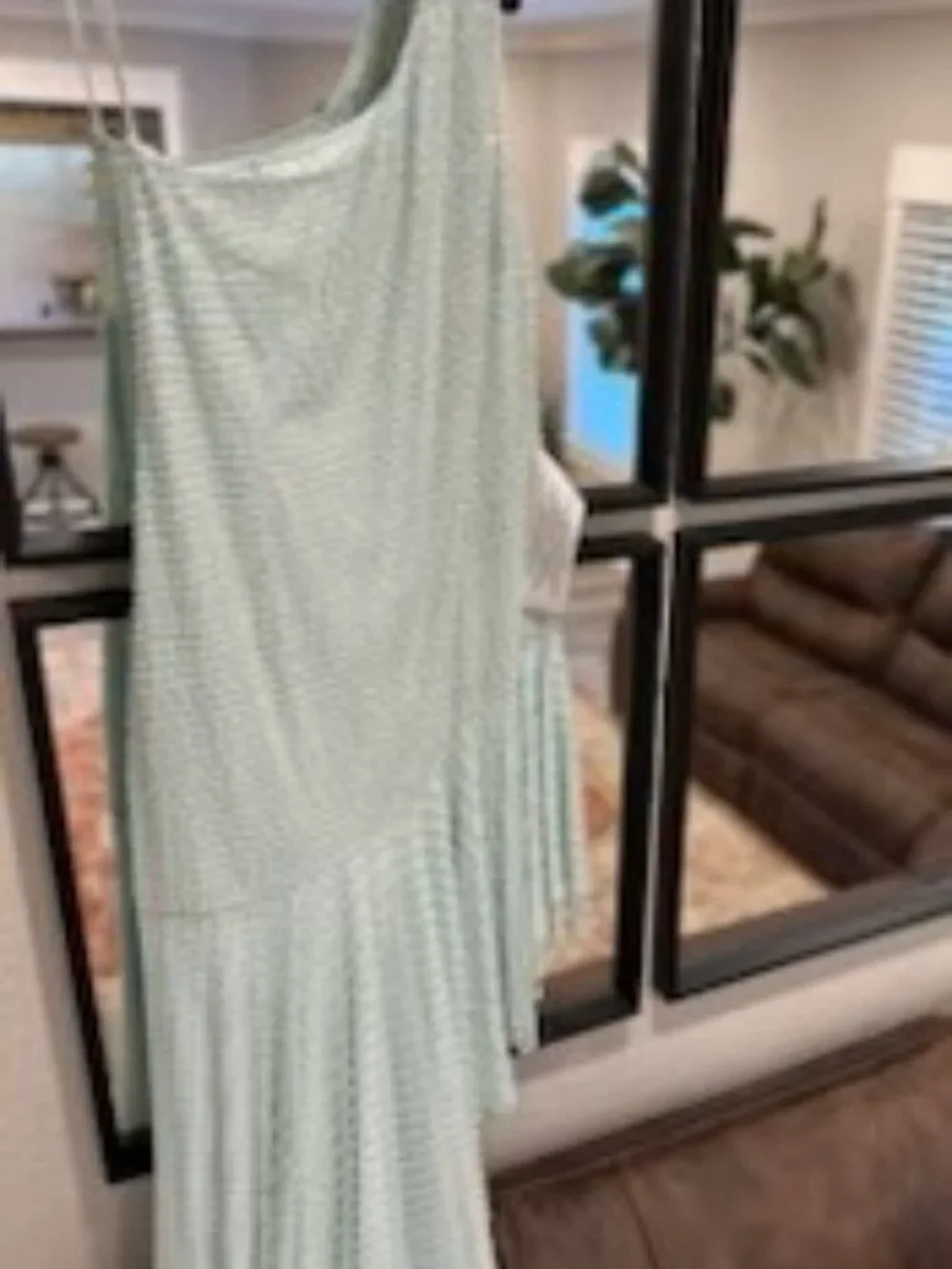 Mac Duggal One-Shoulder High-Low Sequin Dress in Light Aqua
